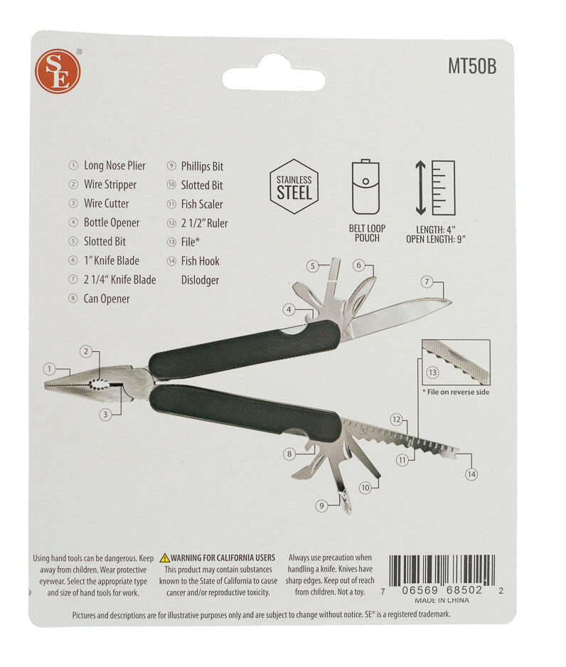 14-IN-1 Multi-Functional Pocket Tool Black Saw Knife Screwdriver Can Opener Cut