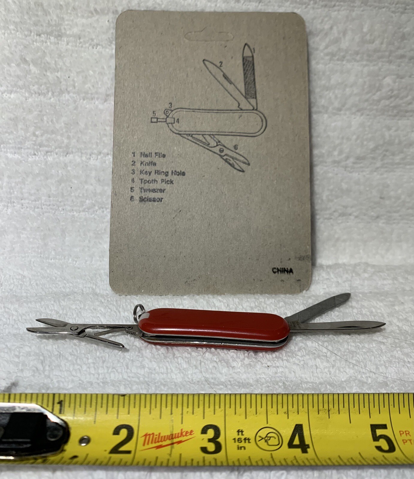 Vintage Keychain Multi Function Knife Scissors File Toothpick Tweezer New in Pkg