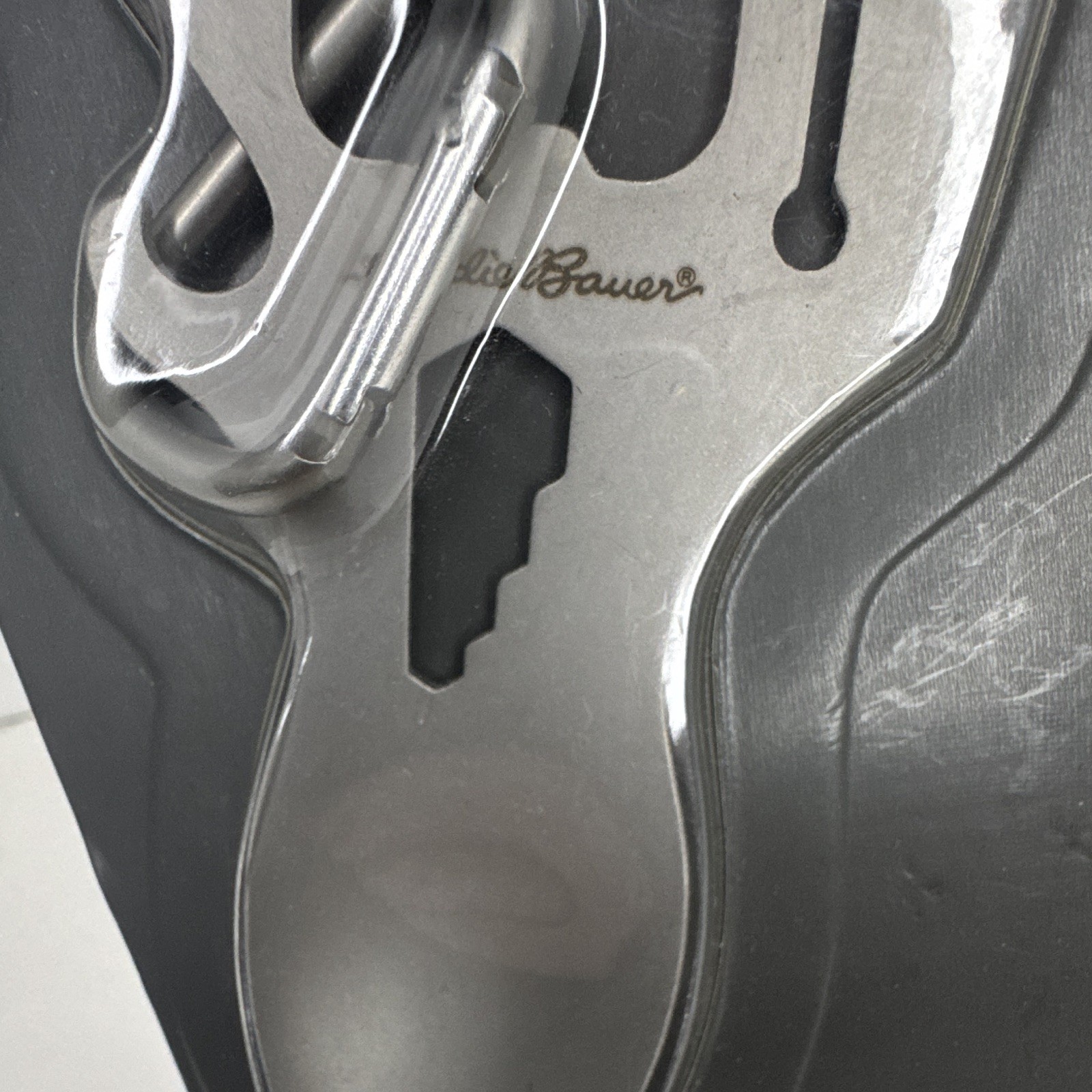 Eddie Bauer Multi-Tool Spork 8-in-1 Stainless Steel w/ Carabiner, Silver