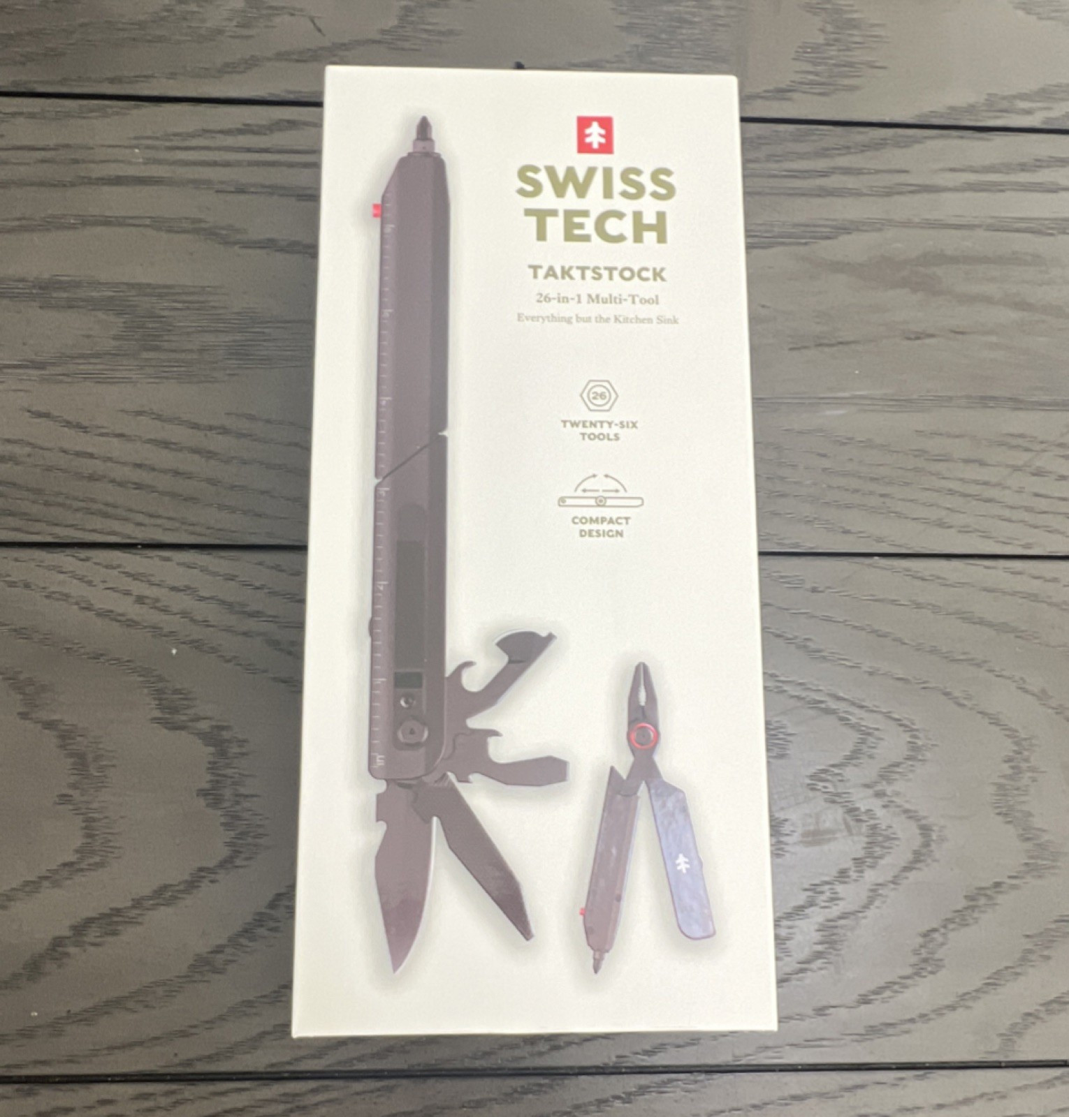 Swiss+Tech TAKTSTOCK 26-in-1 Multi-Tool AUS-8 Steel Blade Compact Leather Sheath