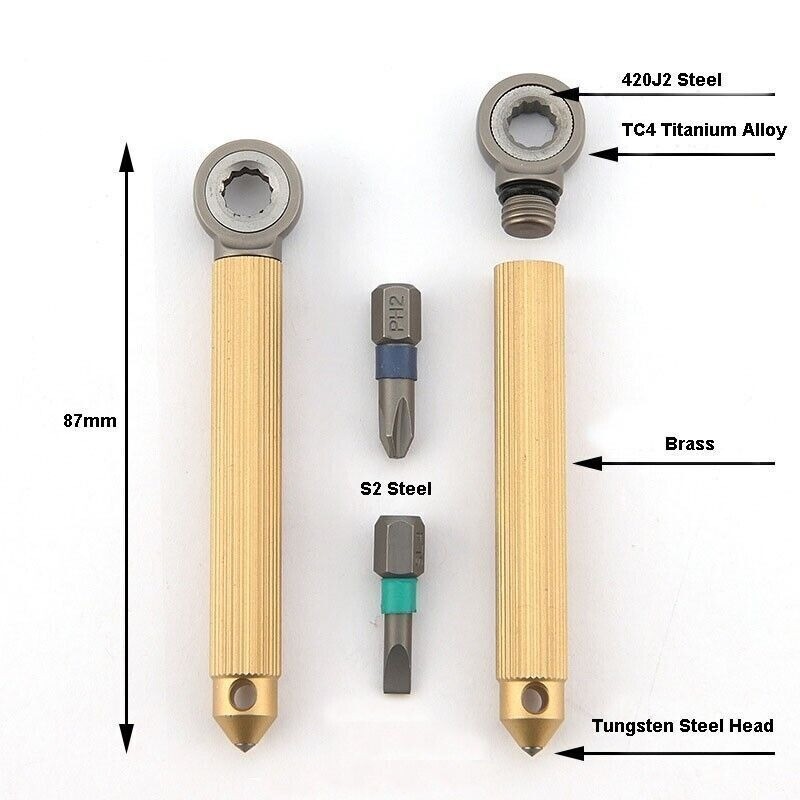 EDC Titanium Brass S2 Steel Multi Tools Card Screwdriver Pocket Outdoor Keychain