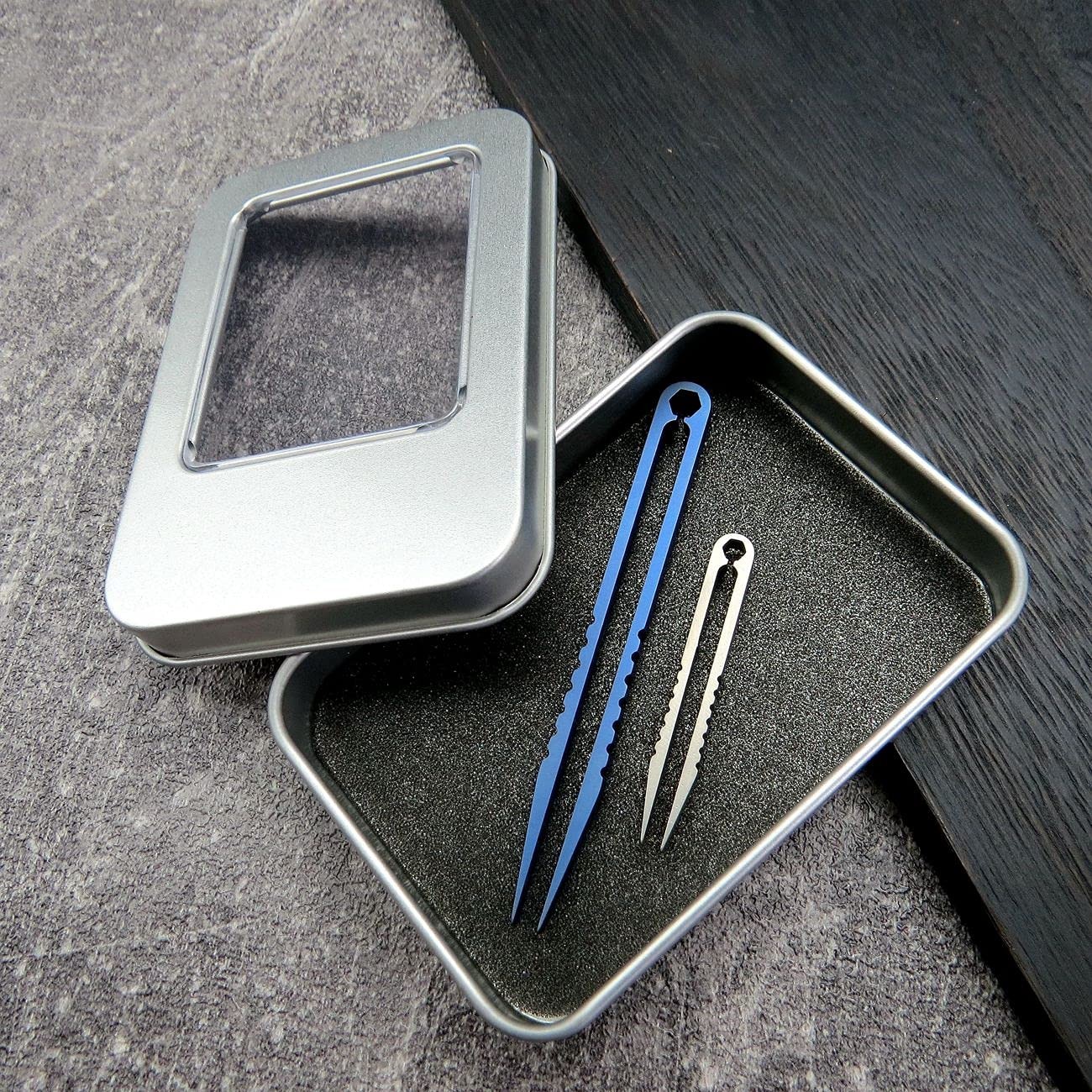 Canku 2pcs Mini Tweezers Titanium Portable Alloy EDC Blue