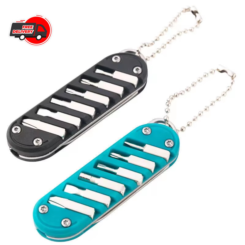 1pc Multifunctional Folding Knife Keychain Tool with Screwdriver Stainless Steel
