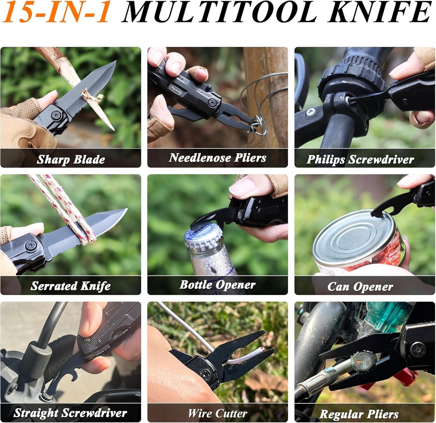Pocket Knife, 15-in-1 Multitool with Pliers, Bottle & Can Opener, 9 Screwdriv…