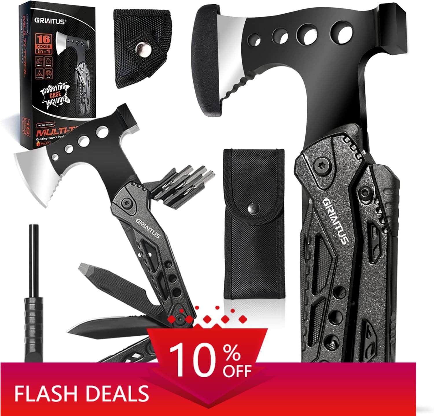 Camping Multi-Tool Accessories, 16-in-1 Multi-Functional, Includes Sheath
