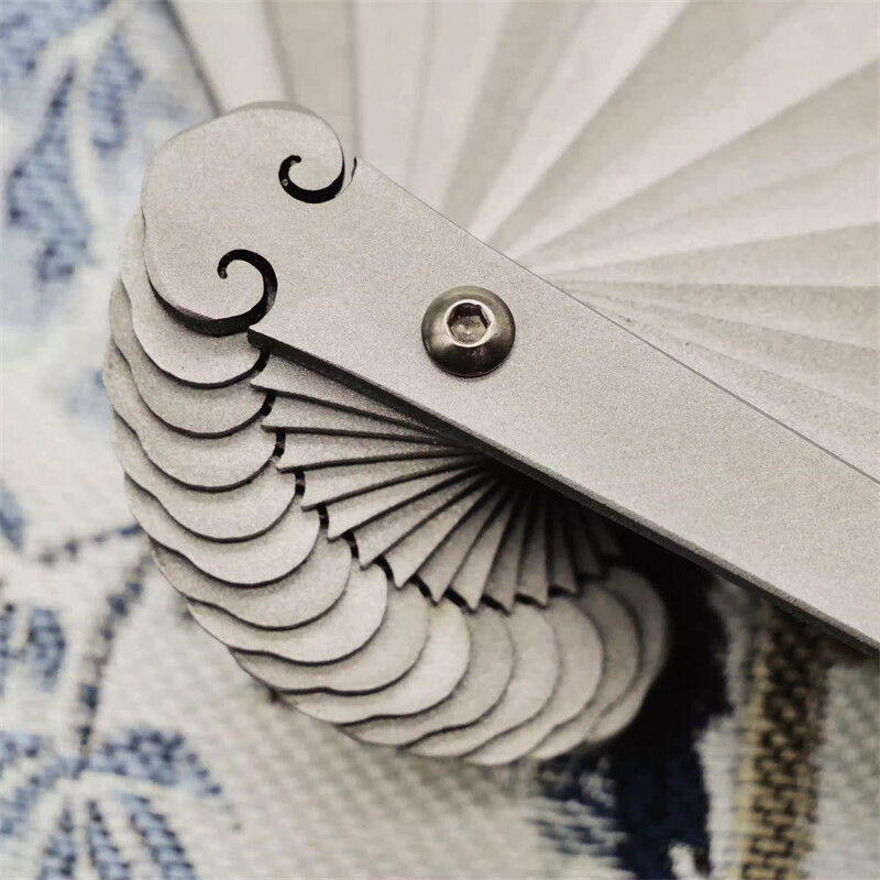 Titanium Alloy Folding Fan Martial Arts Kung Fu Tai Ji Auspicious Clouds