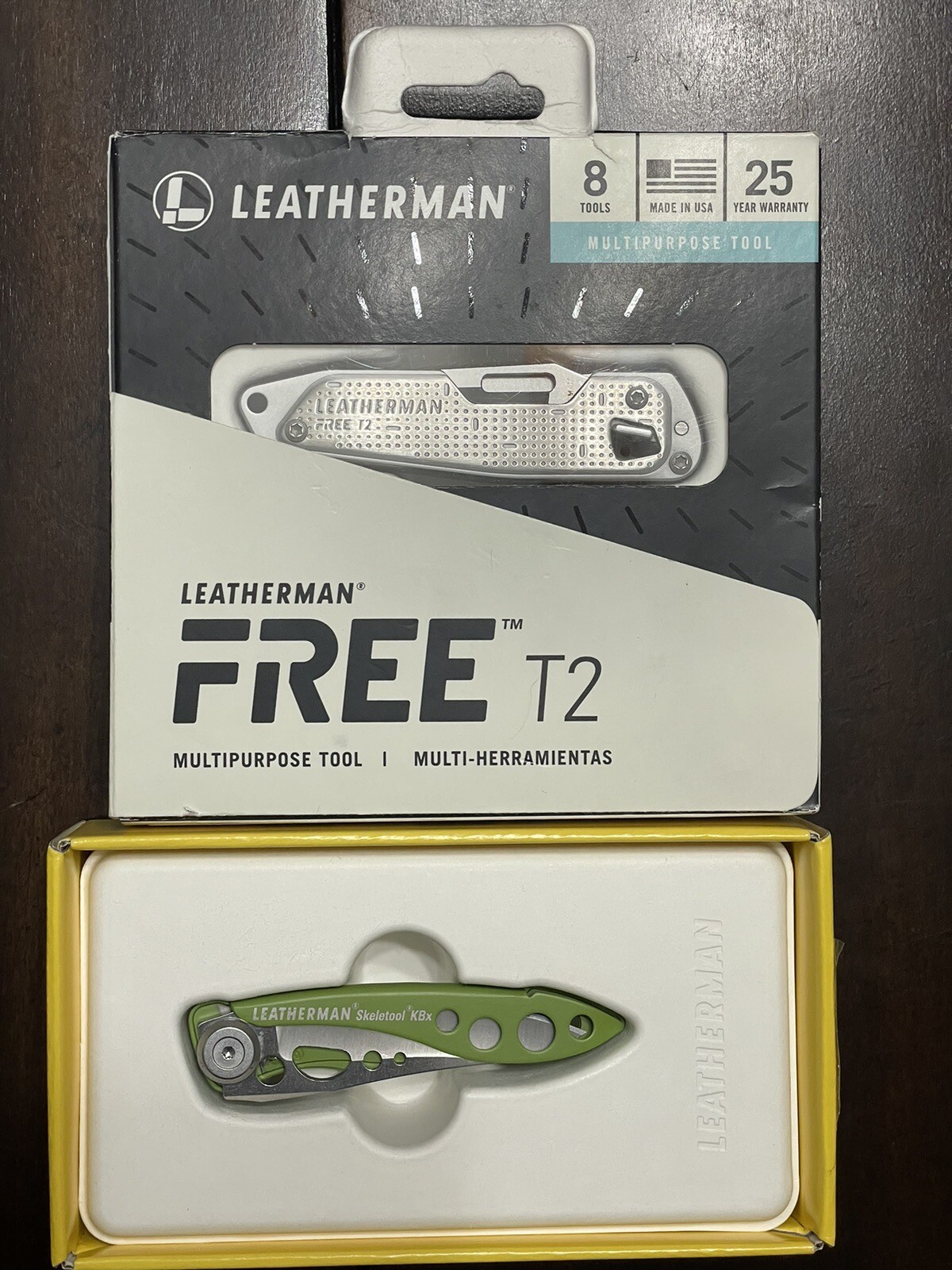 2 Leatherman Multi tools Free T2 Stainless Skeletool Kbx Green
