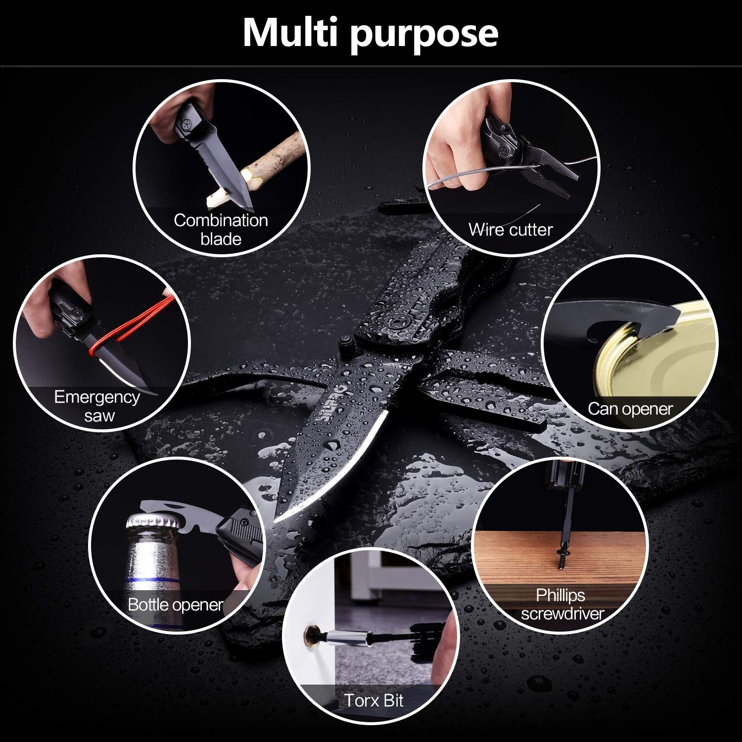Tactical Multitool Pocket Knife – Folding Utility Plier Set for Camping, Surviva