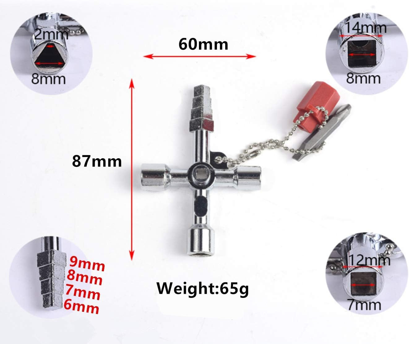 4 in 1 Universal Cross Triangle/Square/Round Key, 4 Ways Multifunction Alloy Key