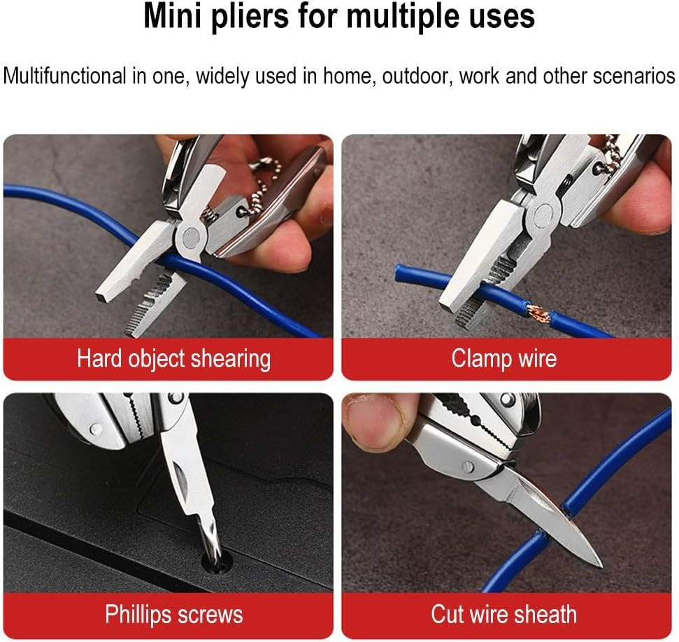 Portable Multi-Tool Pliers Combo Knife Bit ScrewDriver Keychain -Stainless Steel