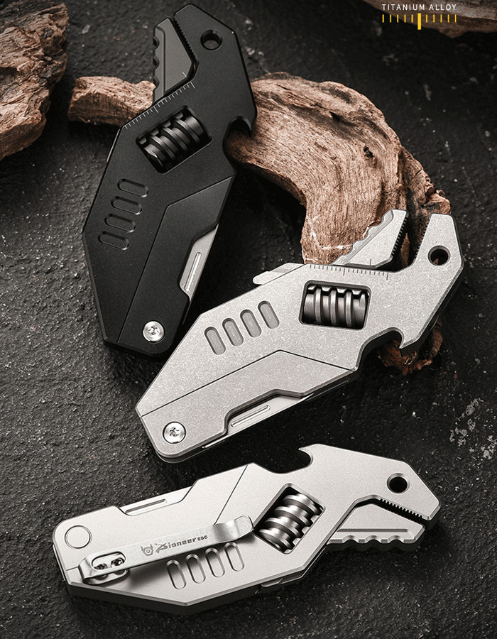EDC Titanium Alloy Multi Tools Adjustable Wrench Pocket Folding Knife Keychain
