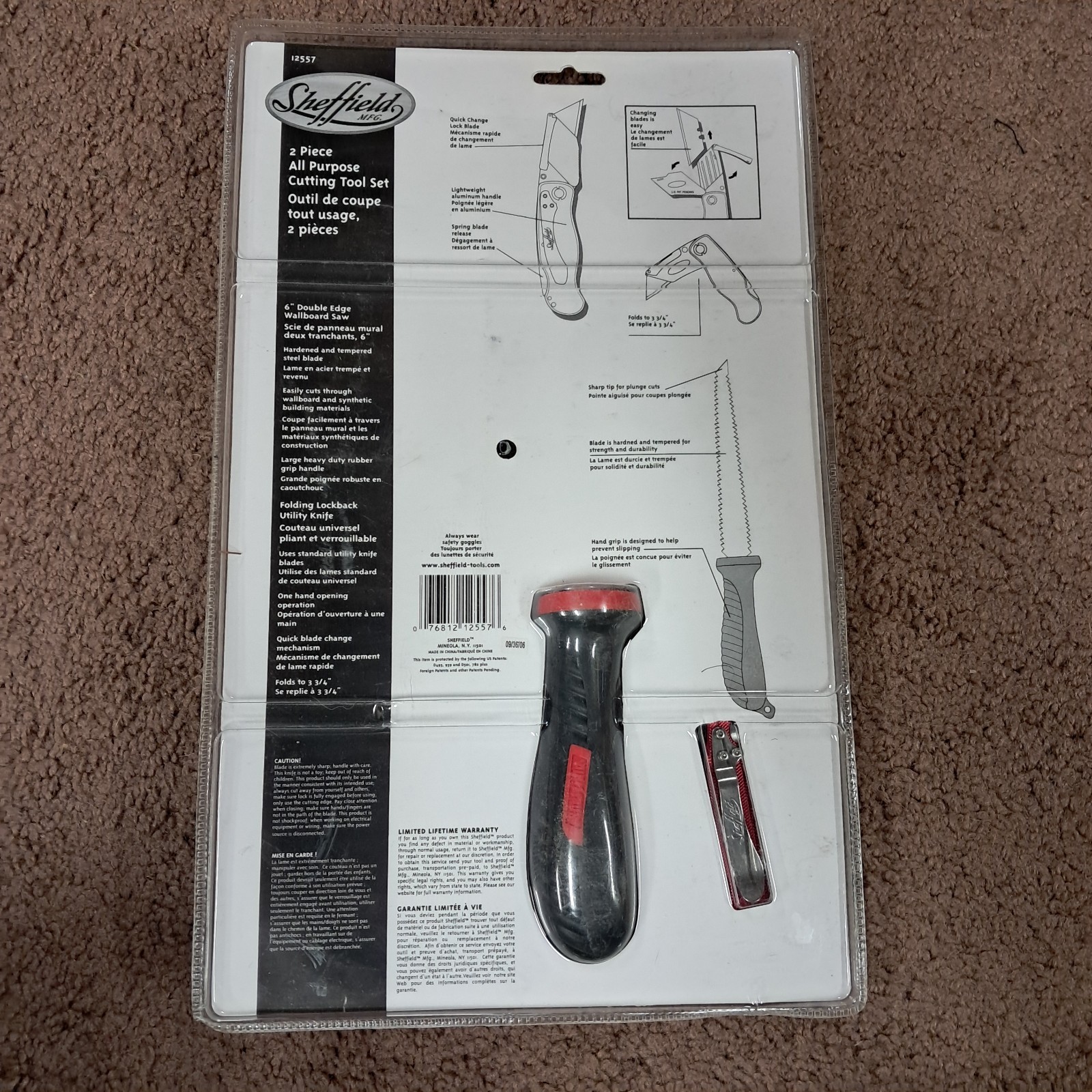 Sheffield Cutting Tool Set 6 inch Wallboard Saw Folding Lock Knife & Sheath