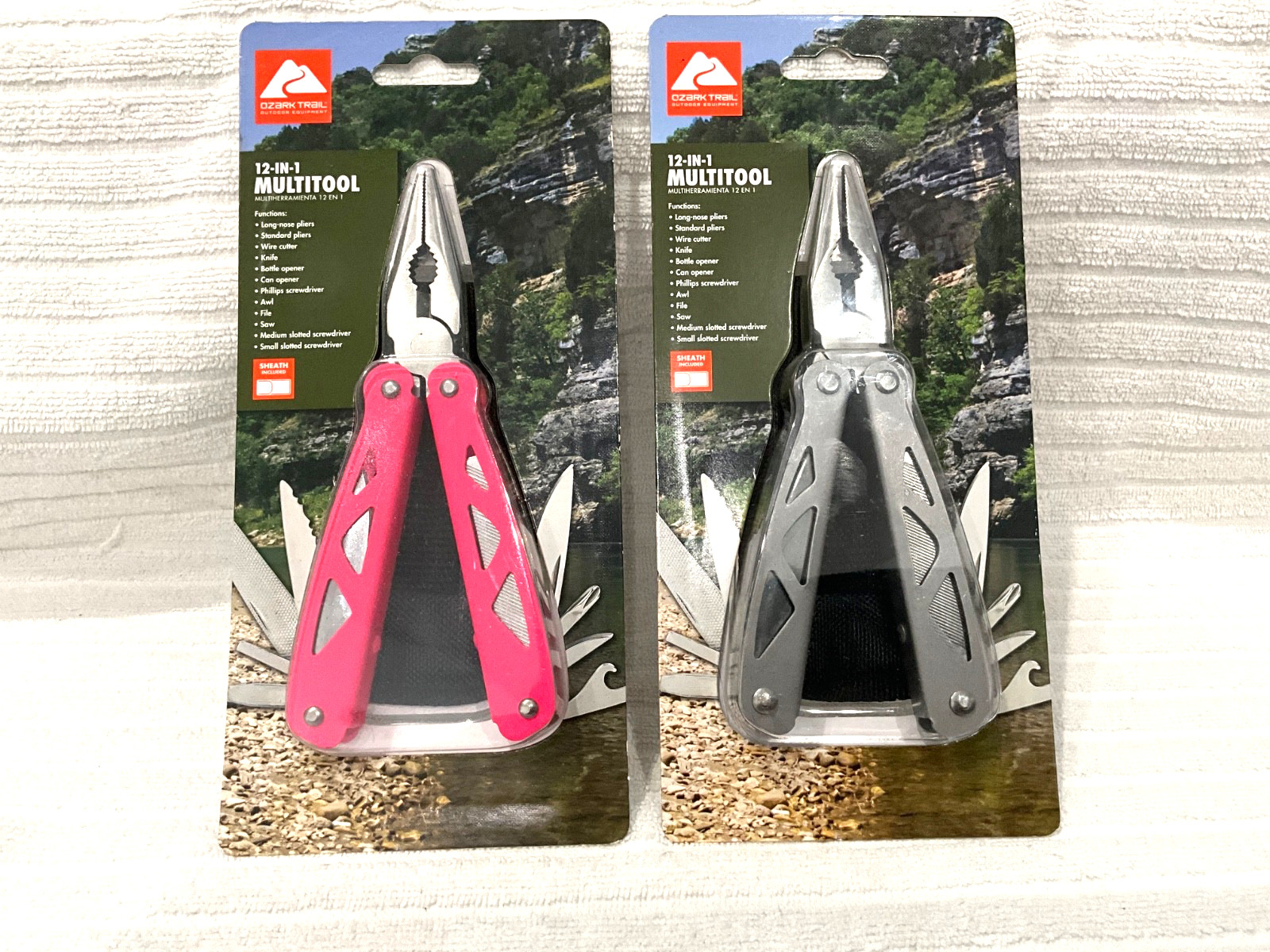 Lot of 2 Ozark Trail 12-In-1 Multi Tool Plier *New In Box his + her pink silver