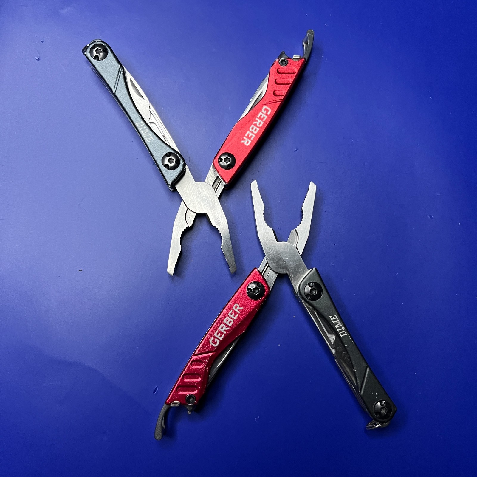 Lot of 2 Gerber Dime Multi-Tools Small Keychain Pliers Knife File Scissors