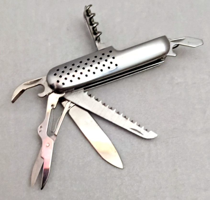 Silver Multi-Tool Knife Scissors Saw Straight Serrated Stainless Steel