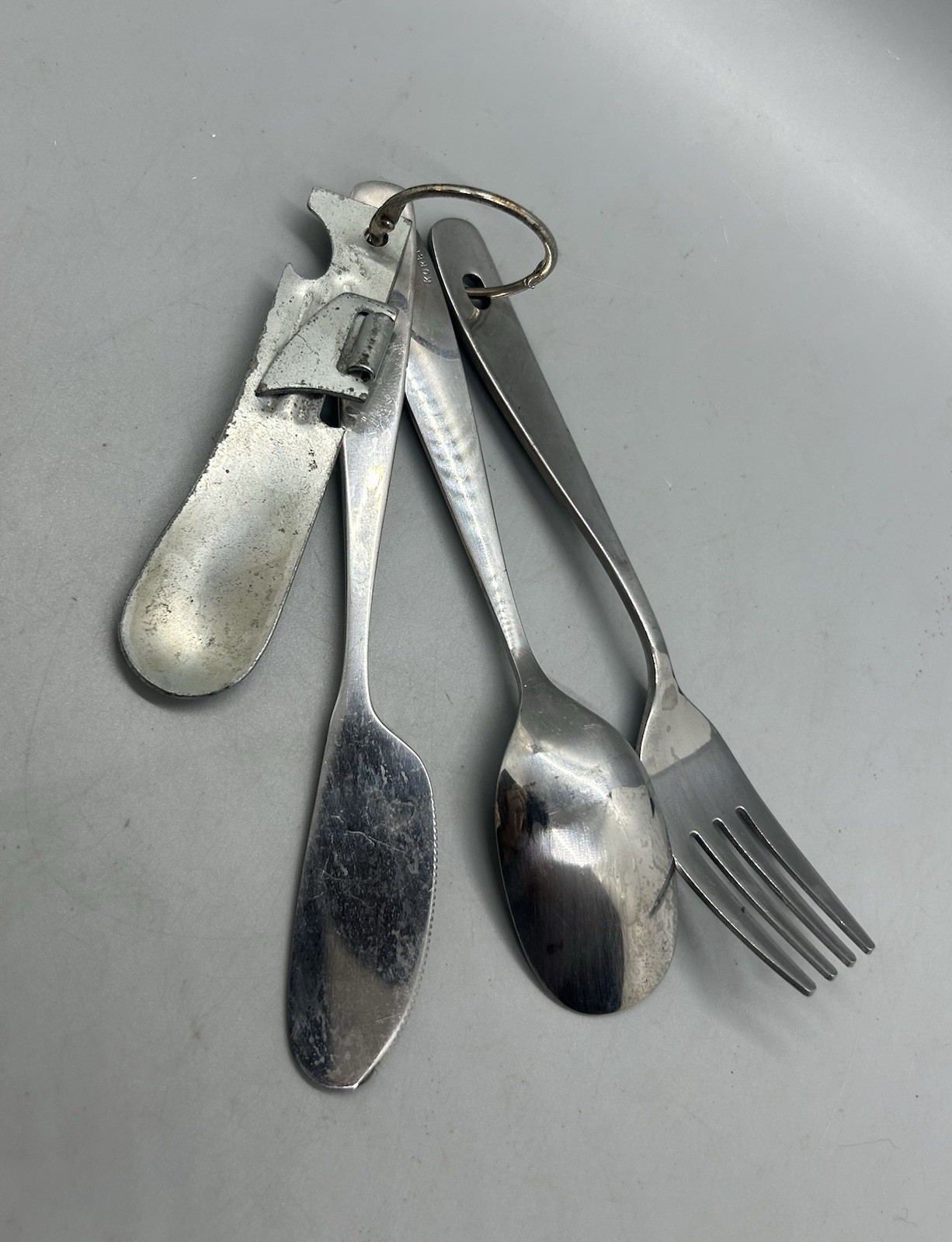 Hiking Utensil Set Fork Spoon Knife Can Opener Cutlery On Ring Combo Camping Out