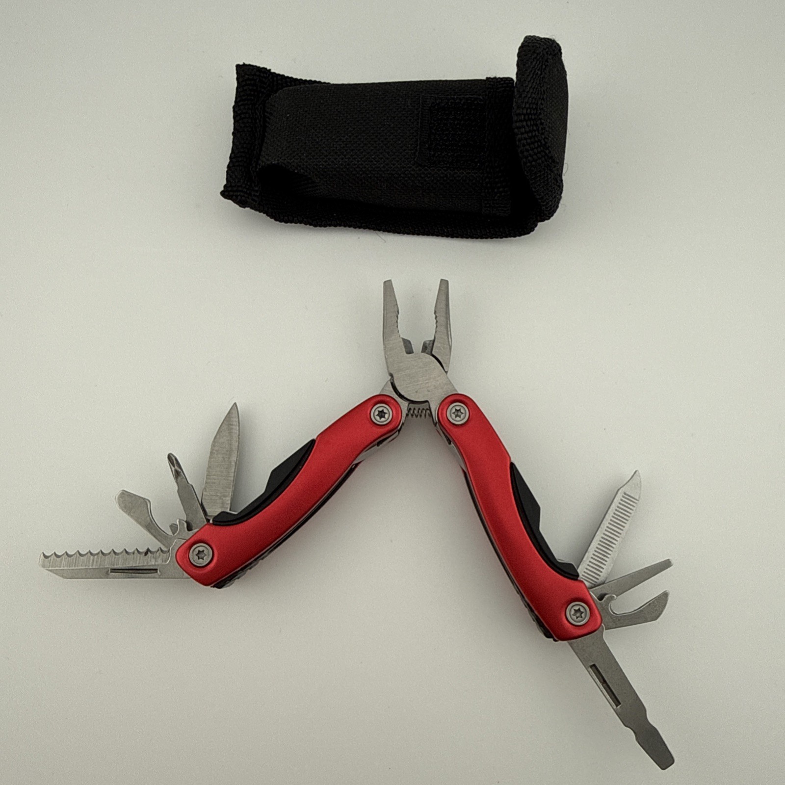 9 Function RED Keychain Pocket Multitool Multi Tool w/ Pliers Knife Screwdriver