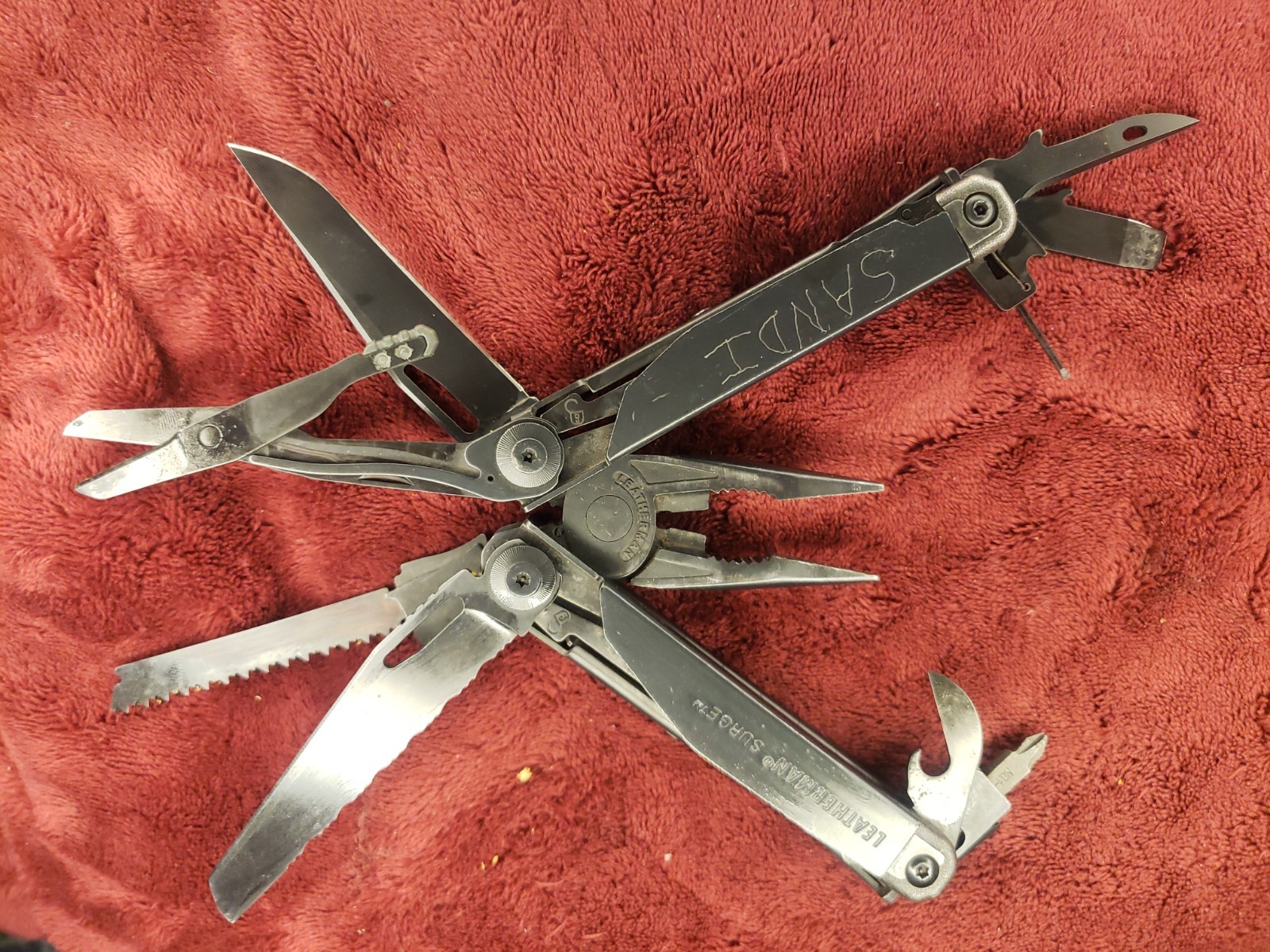 Leatherman Surge Black Multi Tool with Saw not File SANDI Engraved