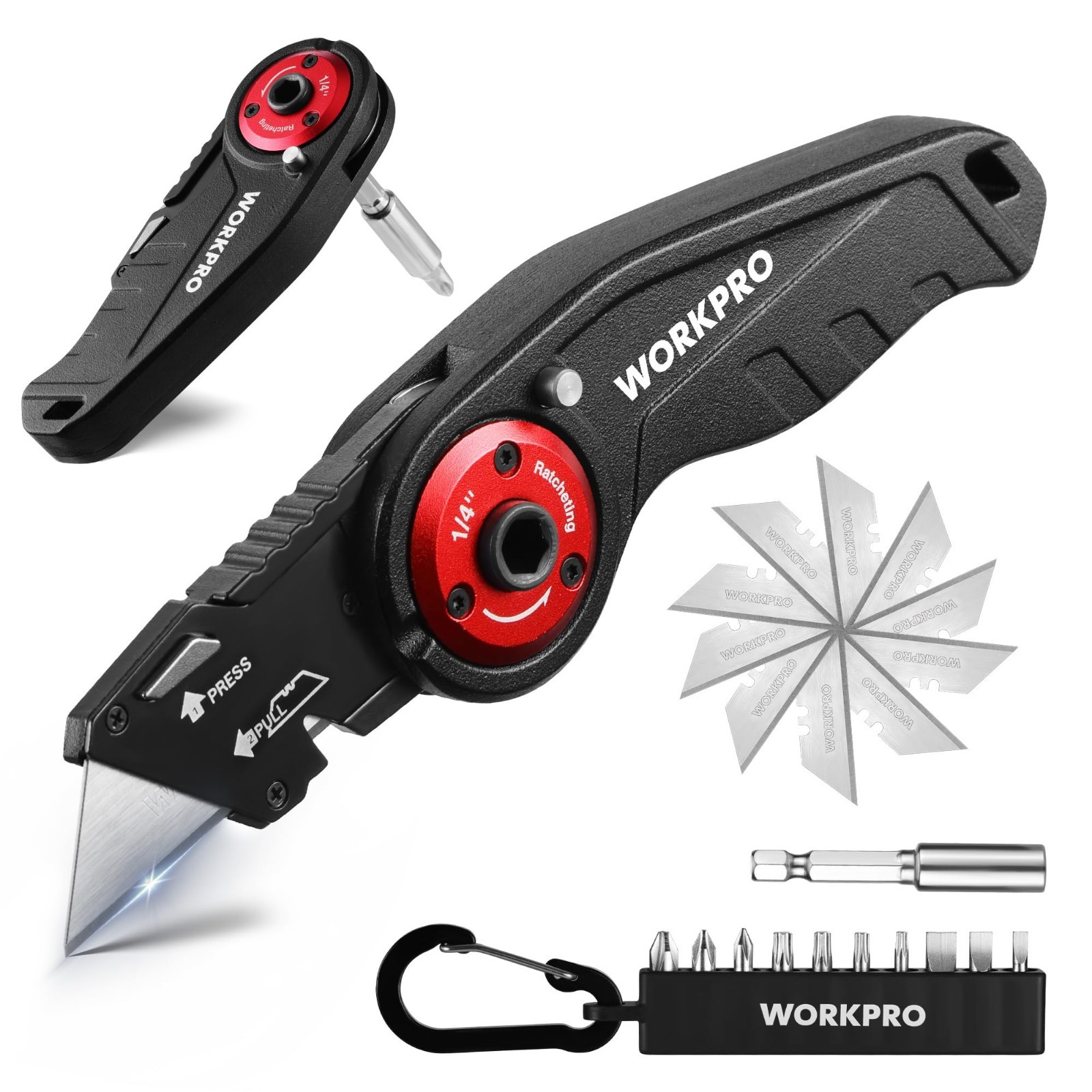 2-in-1 Folding Utility Knife & Ratcheting Screwdriver, Heavy Duty EDC Tool, Quic