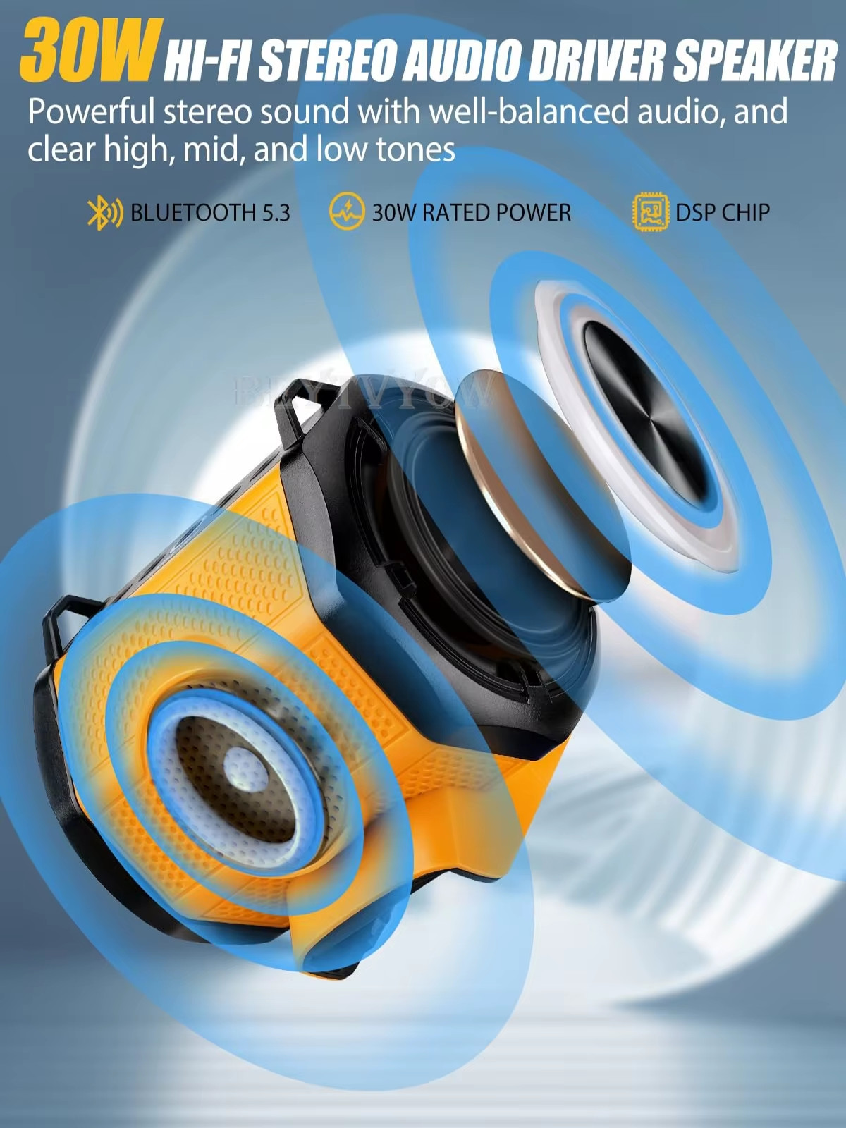 Bluetooth Speaker for Dewalt 20v 60v Battery With USB-A/C ports RGB Light 30W Co