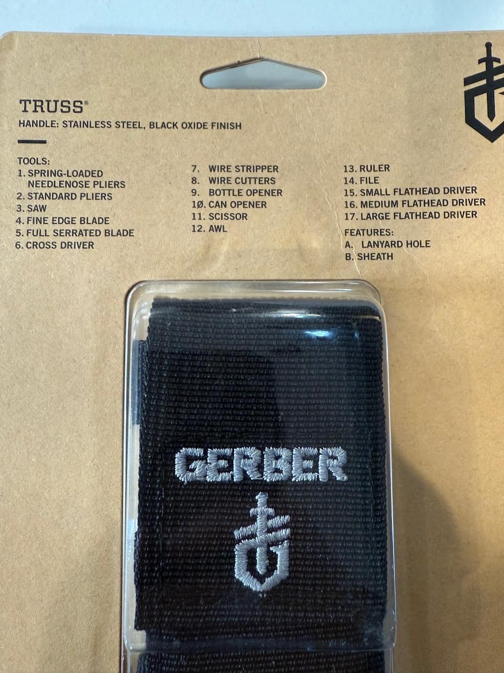 Gerber Truss Needle Nose Pliers Multi-Tool Knife with Sheath Black 17 Tools NEW