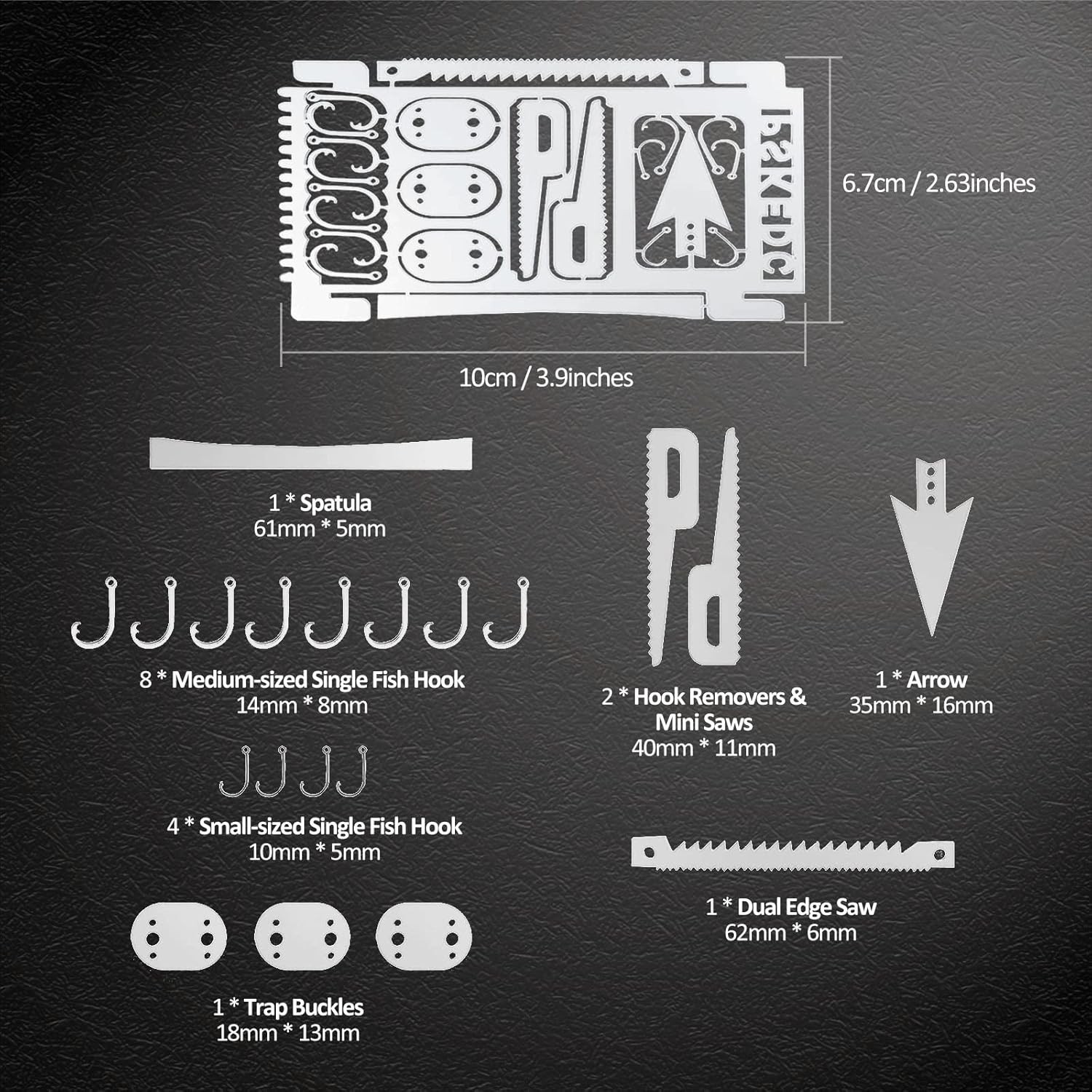 Hukado 7PCS Survival Card Multitool Camping Kit with Fishing Line Gear, Multipur