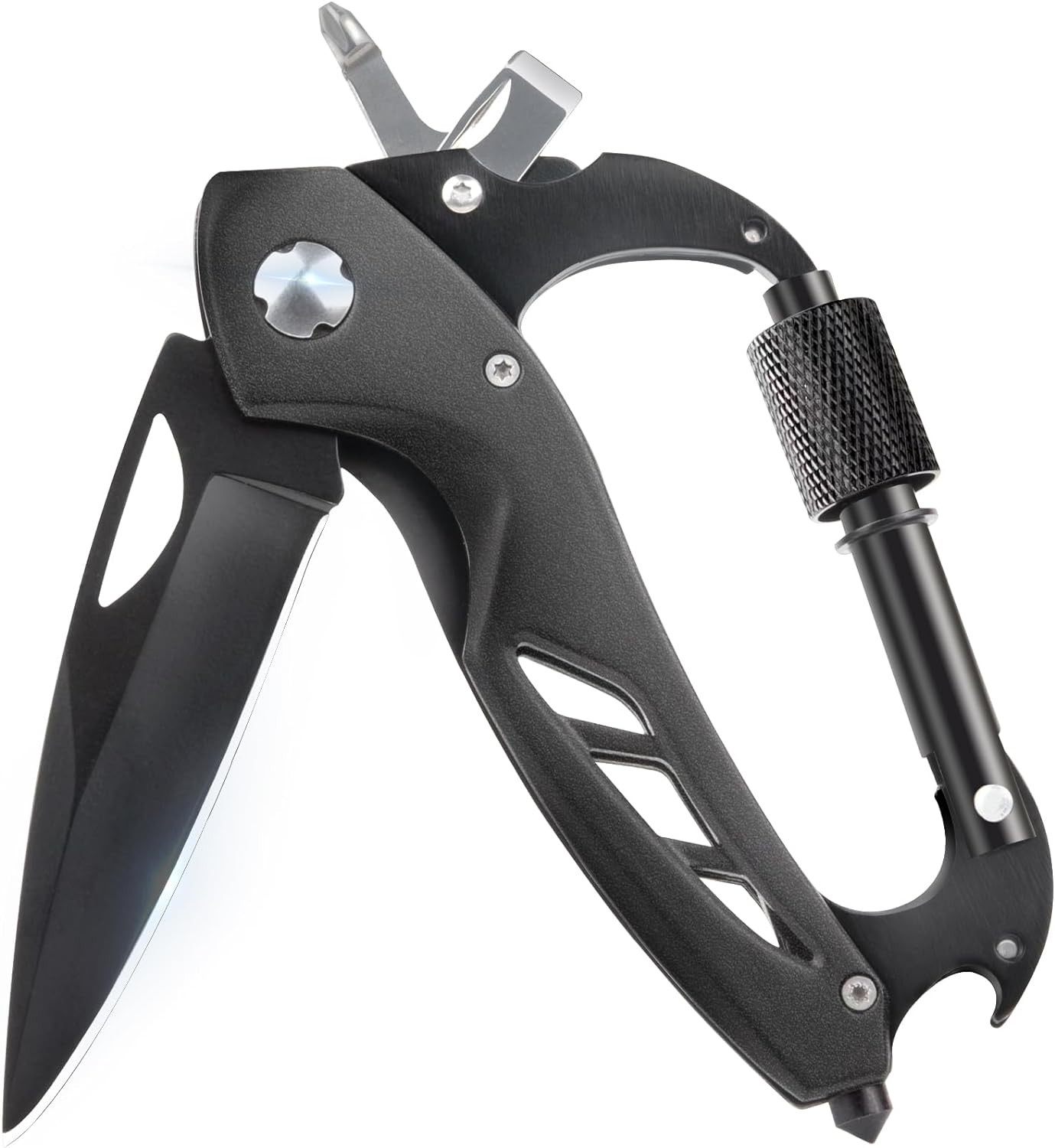 Multitool Carabiner + Pocket Knife Bottle Opener and Screwdriver Survival Gear