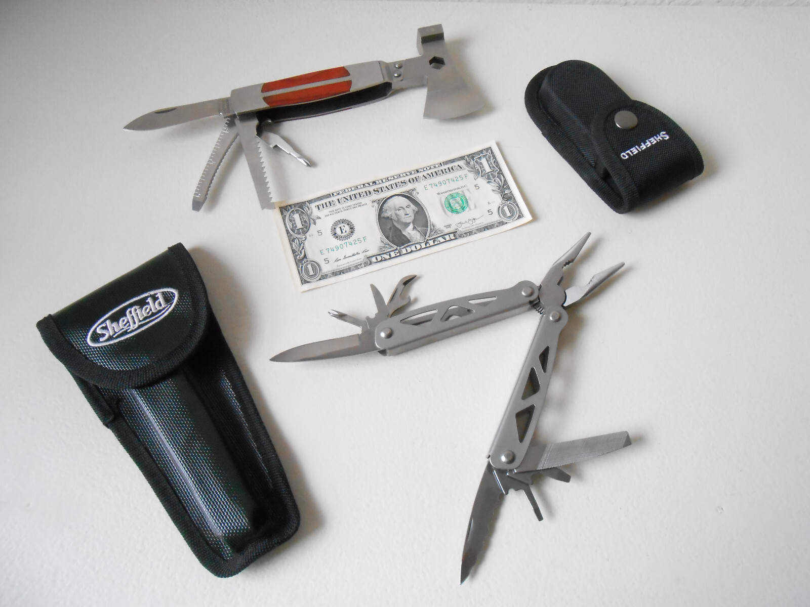 Used SHEFFIELD MultiTool LOT : Hatchet / Hammer Folder & Pocket Folder – Sheaths
