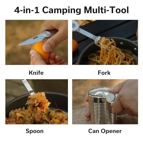 4-in-1 Camping Utensil Set – Stainless Steel Knife, Fork, Spoon & Bottle Opener