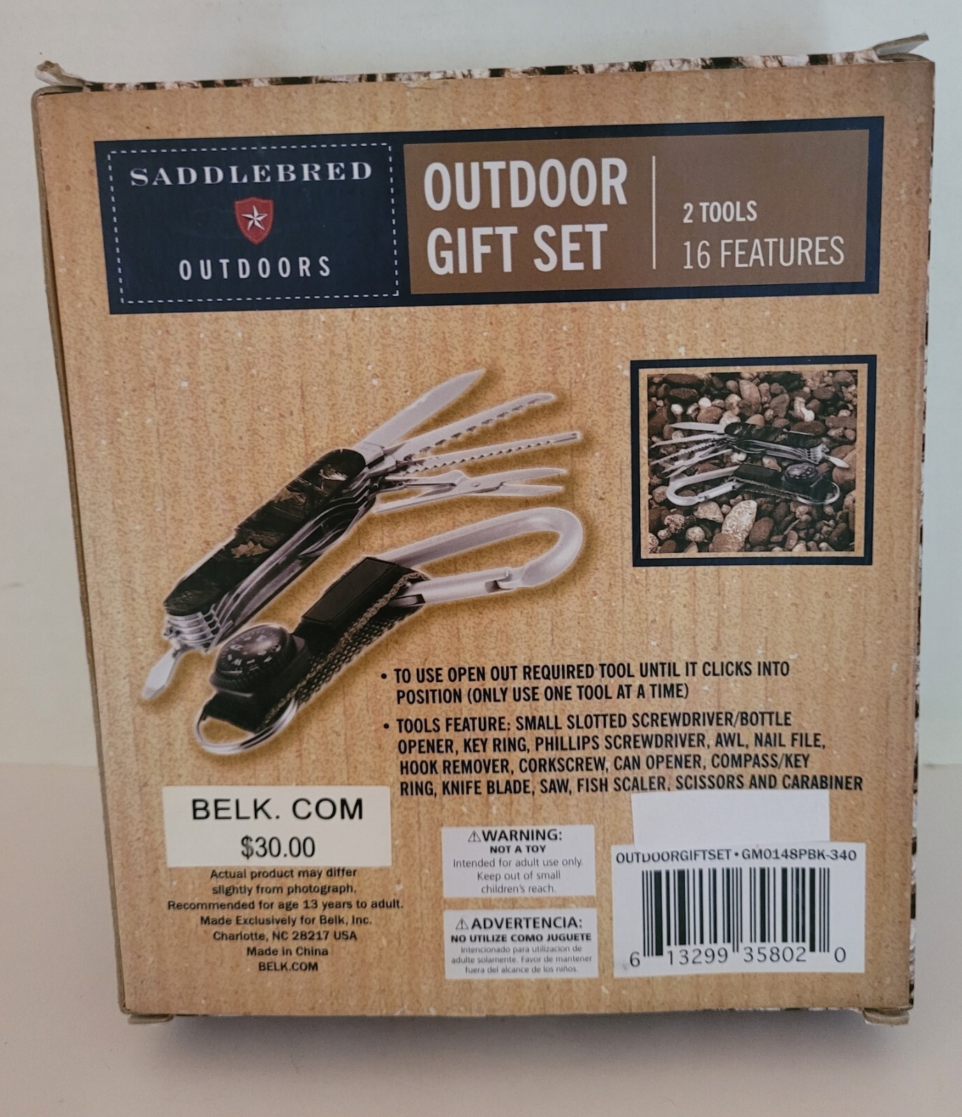 SADDLEBRED OUTDOORS GIFT SET COMPASS Carabiner, Multi tool Knife-16 Feature- NIB