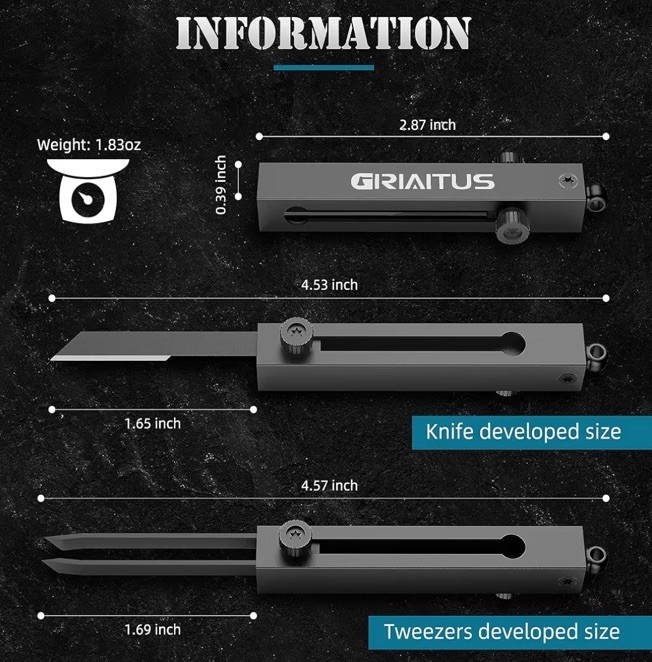 EDC Tweezers Precision Pocket Knife 2 in1 Keychain Multitool Knives Retractable