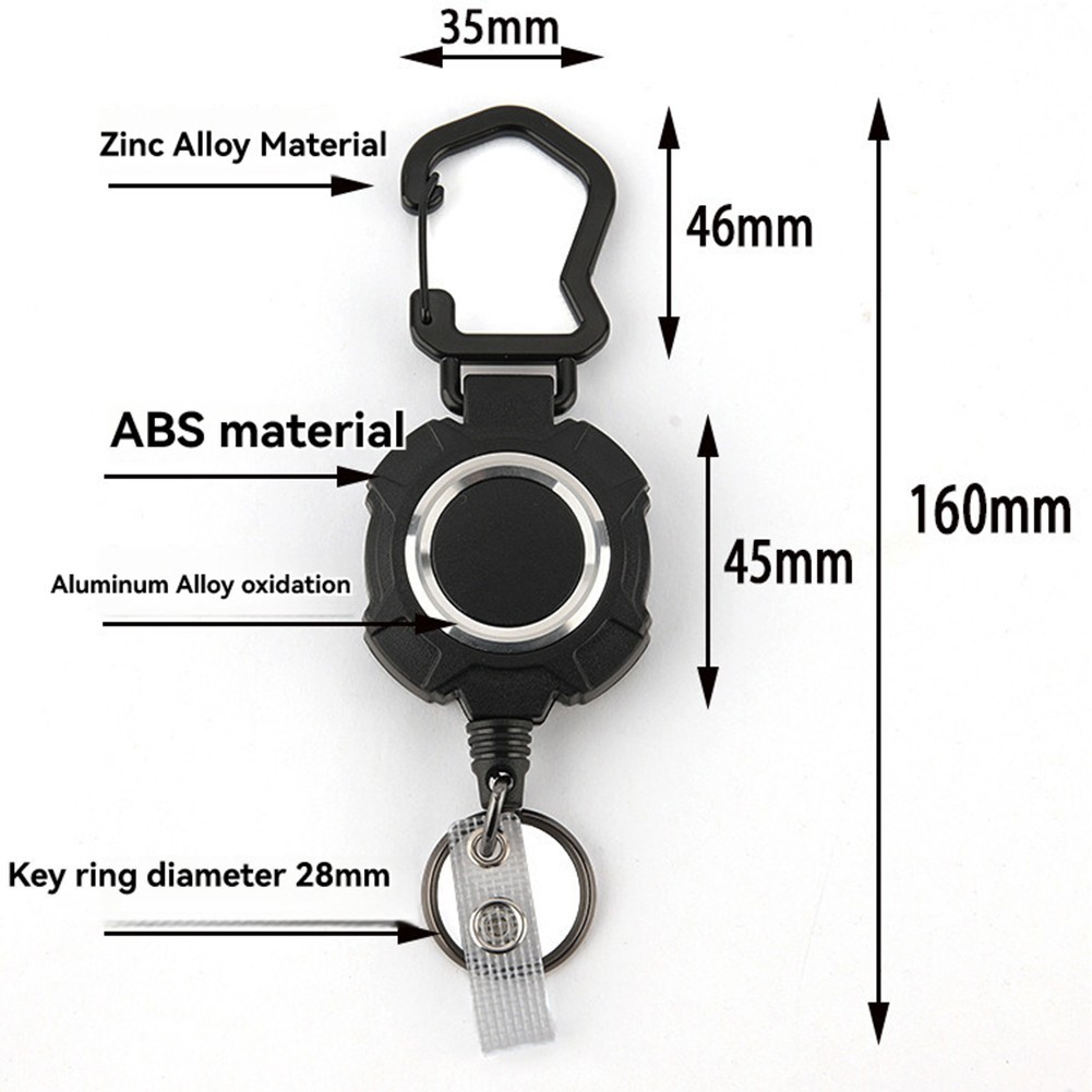 Practical Retractable Keychain with Long Steel Cord and Easy Retraction