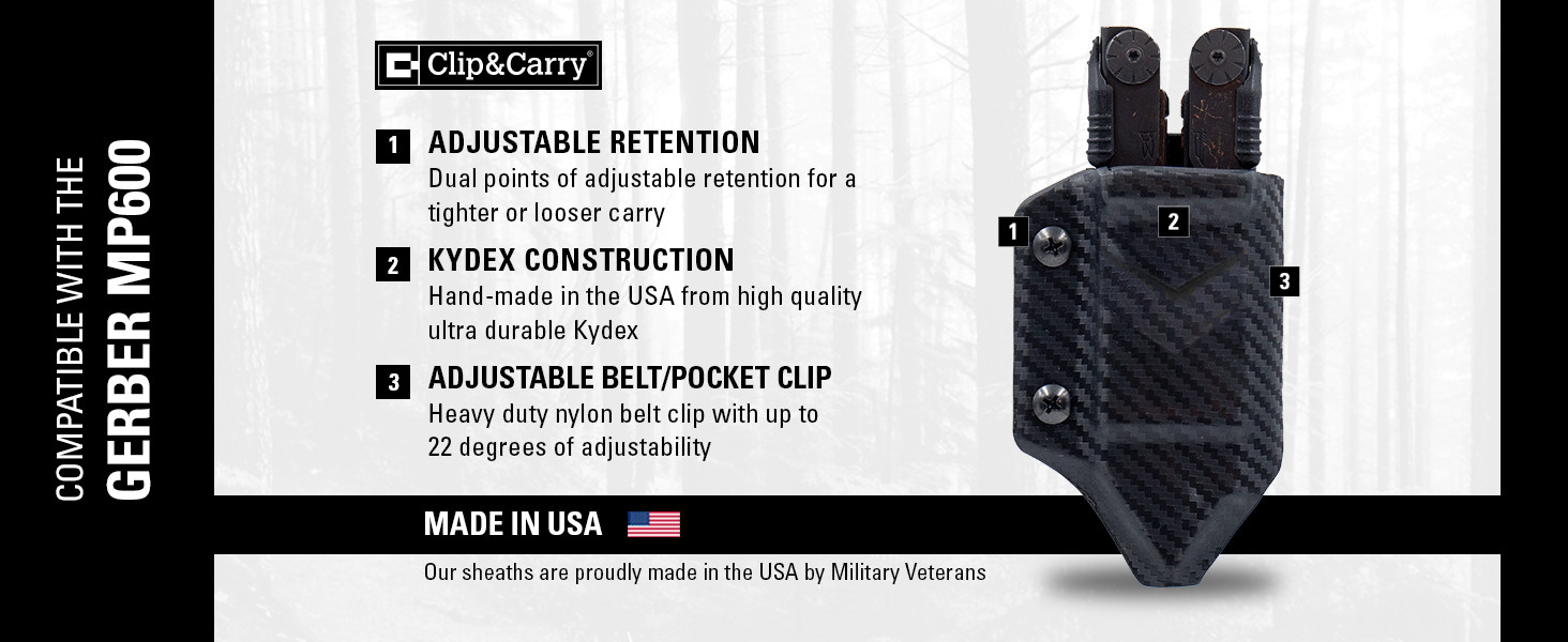 Clip & Carry Kydex Multitool Sheath – For the Gerber MP600 – USA Made