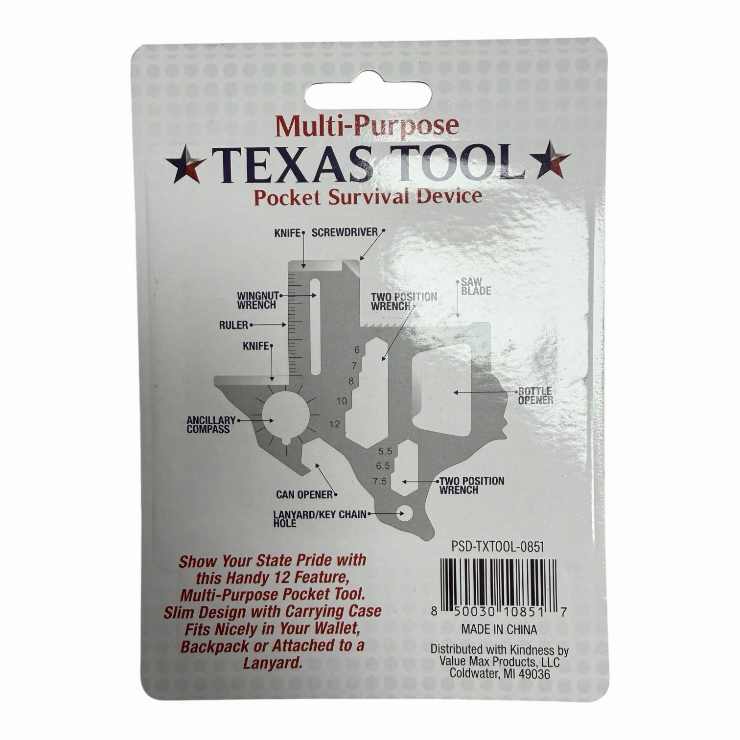 Set Of 3 Multi-Purpose Texas Tool Pocket Survival Device 12 Features