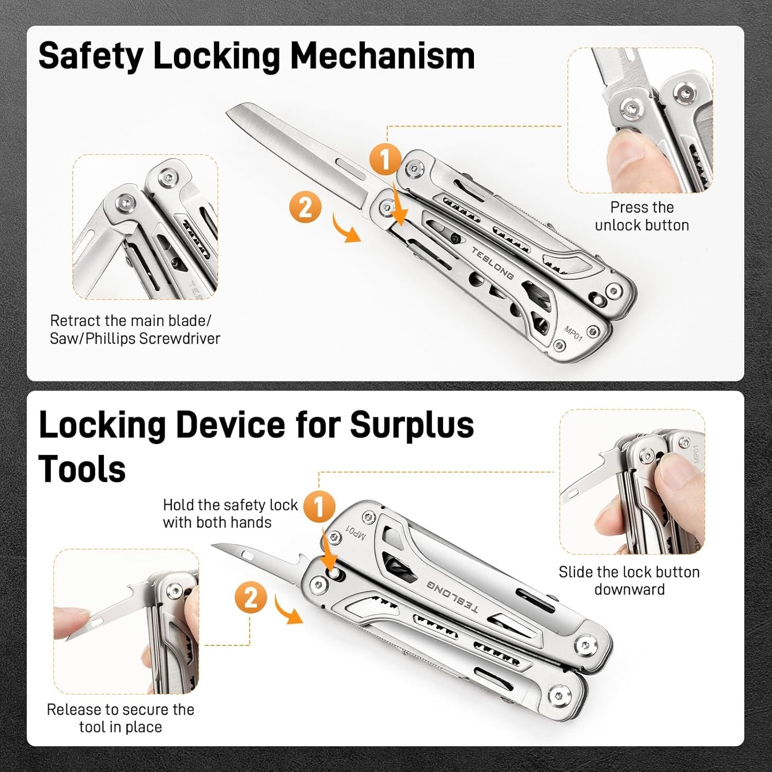 Teslong 18-in-1 EDC Multitool Pliers with Scissors, Stainless Steel Pocket Knife
