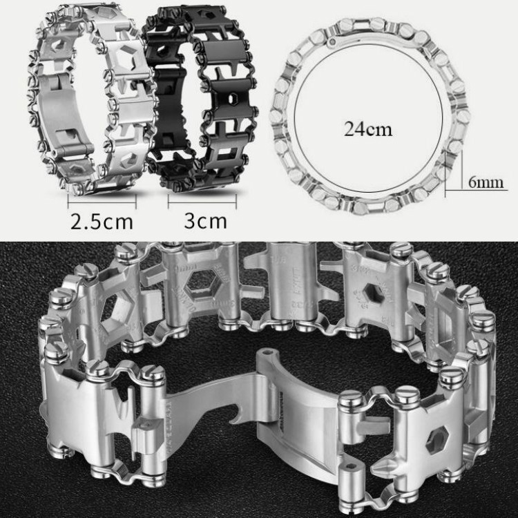 Pulsera multifuncional de acero inoxidable para acampar (negro estrecho)