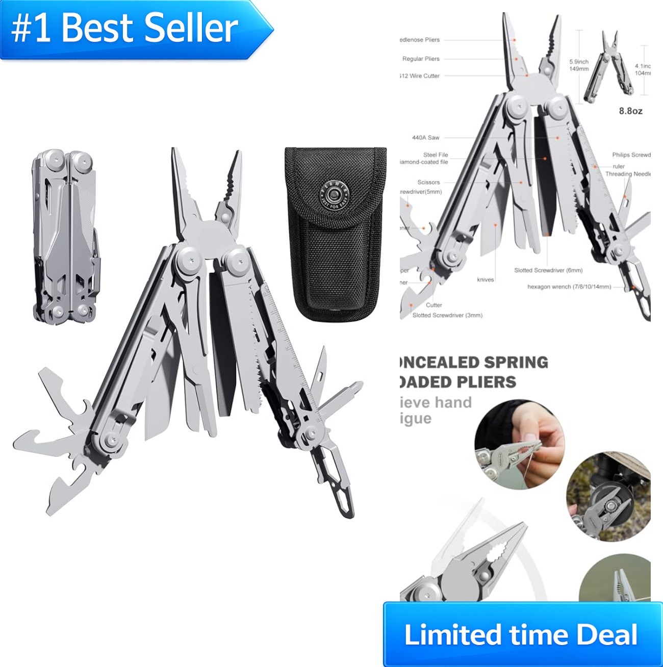 Multitool Stainless Steel 22-in-1 Pliers with Safety Locking Pocket Knife