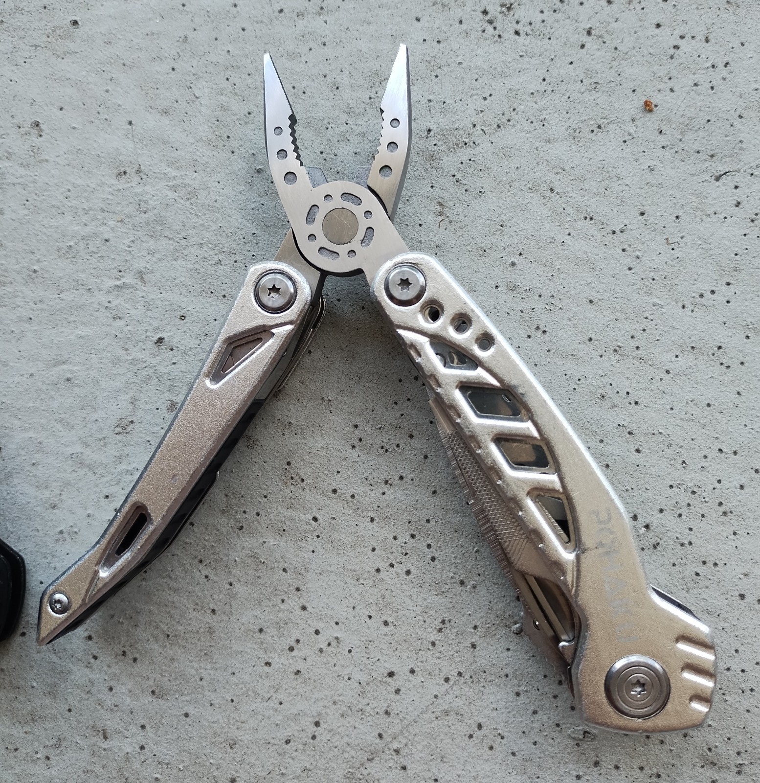 POHAKU BLACK & SILVER MULTI TOOL PLIERS KNIFE, SAW BLADE, FILE, ETC. LOT OF 2