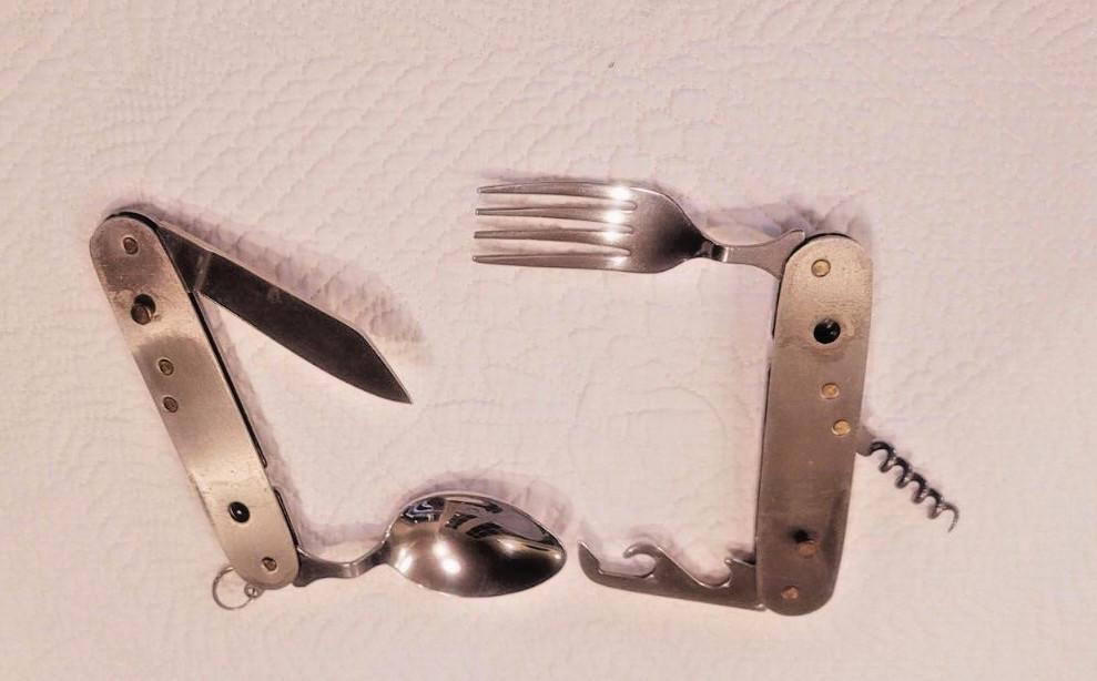 Protocol Survival Tool with Utensils Knife, fork, spoon, cork, bottle, punch