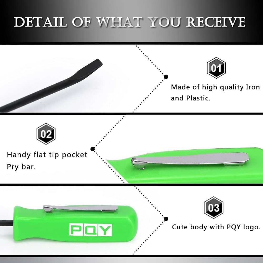 3-Piece Mini Pocket Pry Bar Set – 4.5” Green Tools for Mechanics & Technicians
