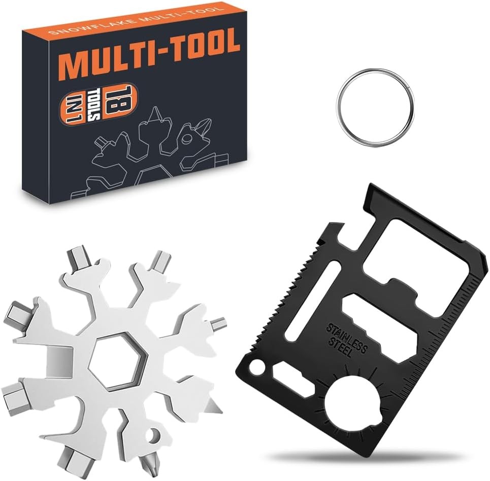 18 in 1 Snowflake Multitool & 8 in 1 Card Tool Stocking Stuffers Men Christmas
