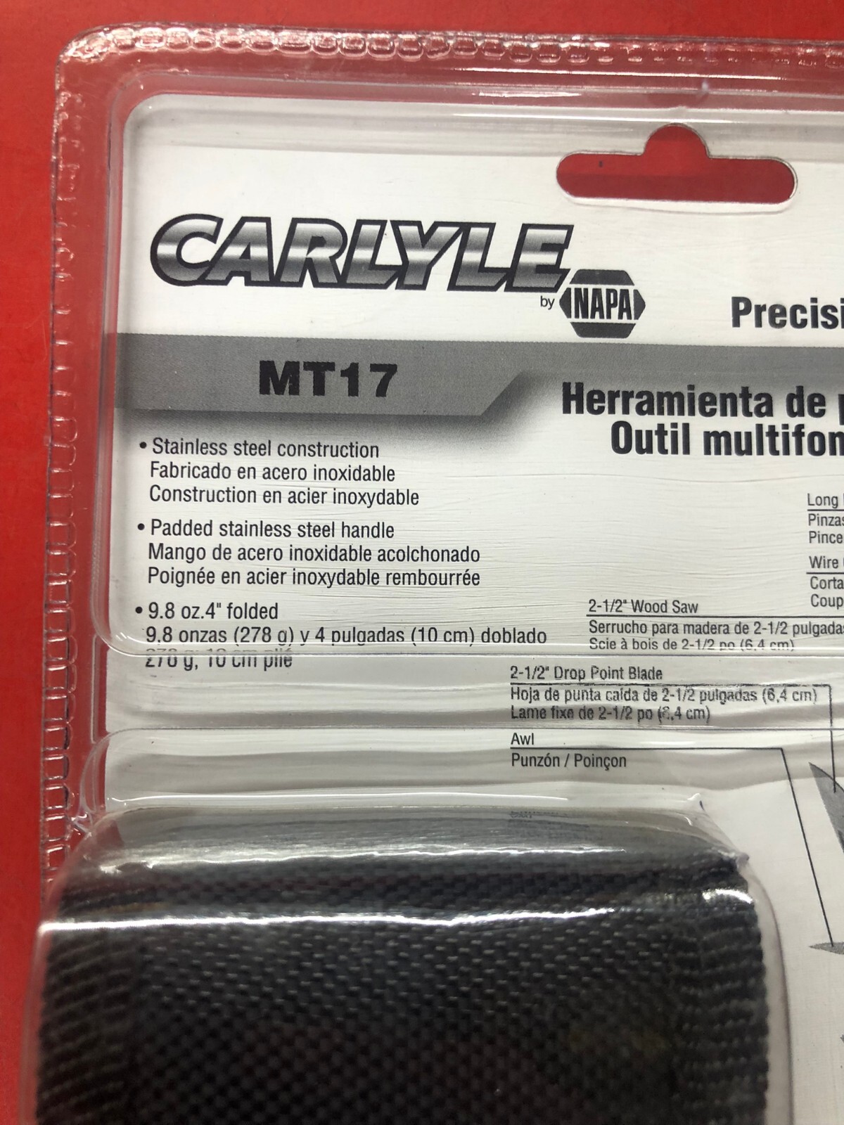 CARLYLE MT17 PRECISION 17 FUNCTION STAINLESS STEEL MULTI TOOL & CASE 9.8oz. 4″