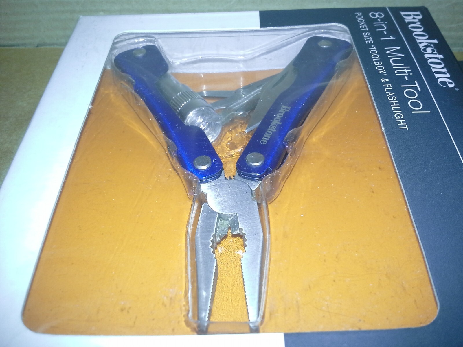 Brookstone 725704 Blue 8-in-1 multi-tool pocket size toolbox. Working. VGC