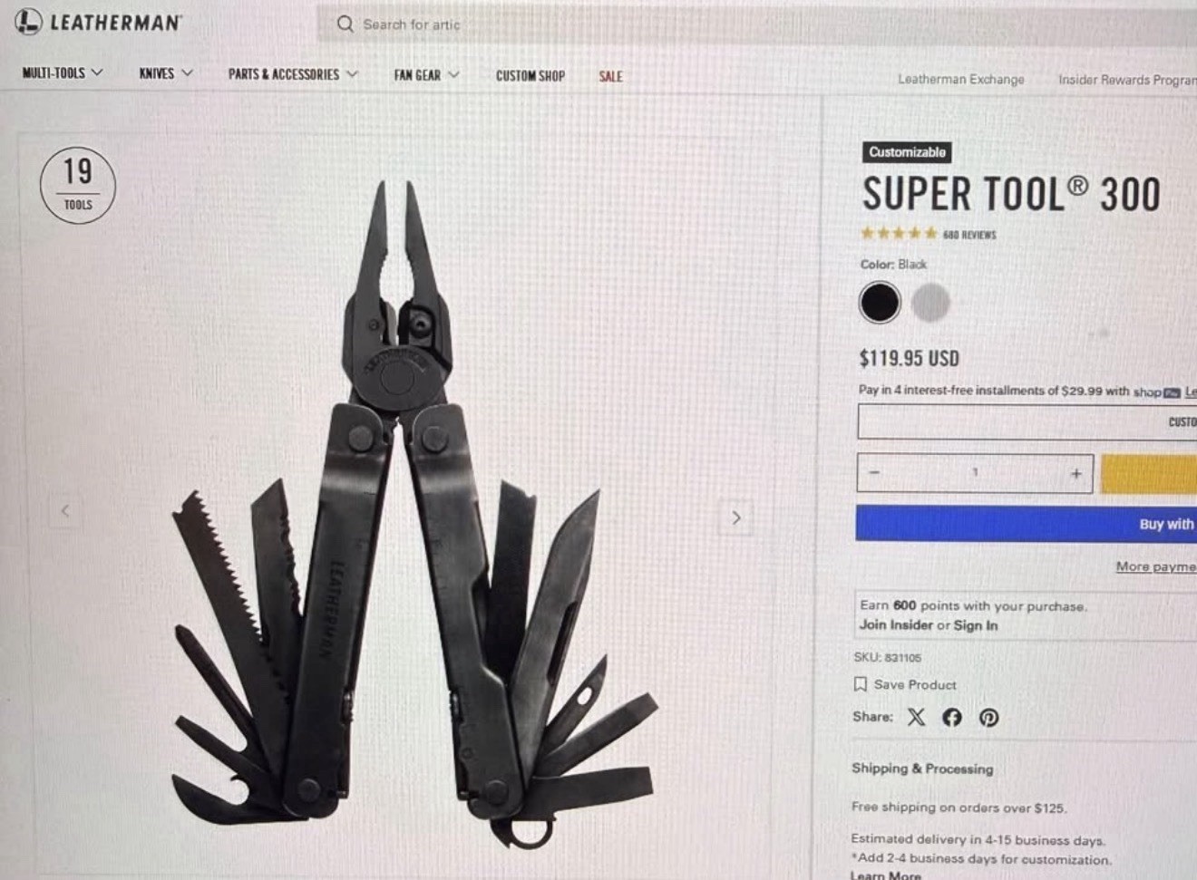 Leatherman Super Tool 300 Multi-Tool Black with Heavy Black MOLLE Sheath