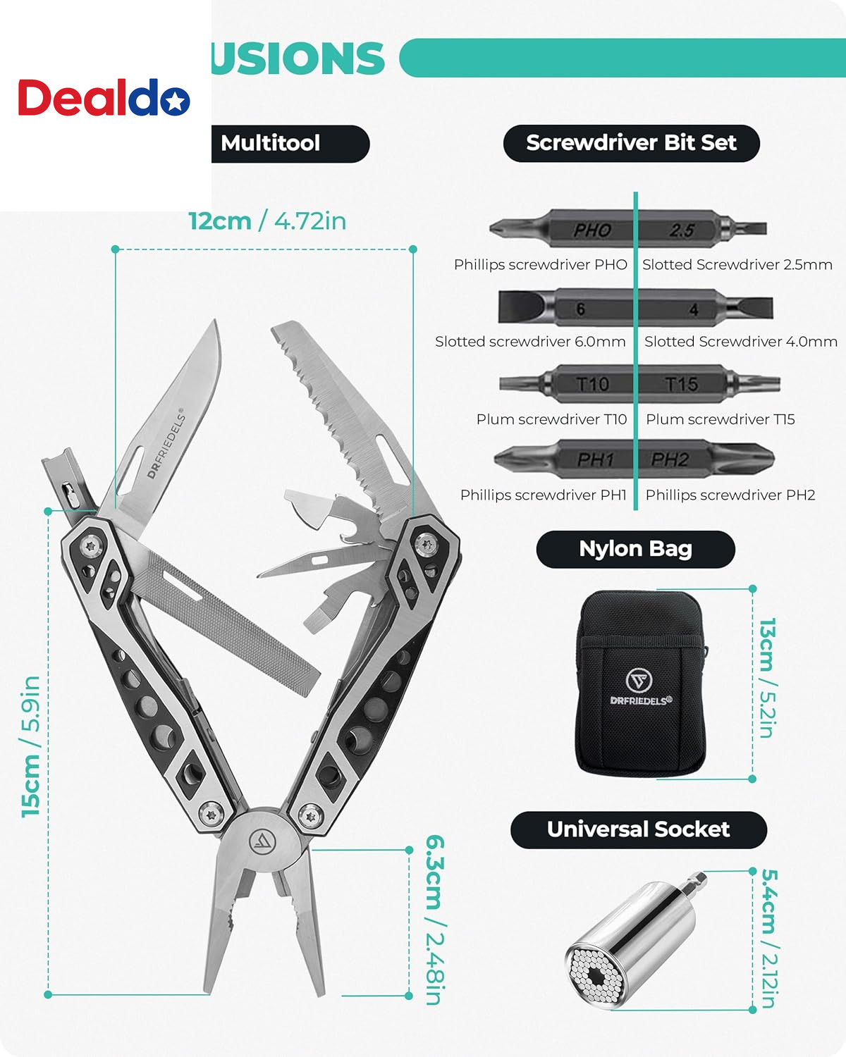 Multi Tool with Universal Socket – 22 in 1 Stainless Steel Multipurpose Tool wit