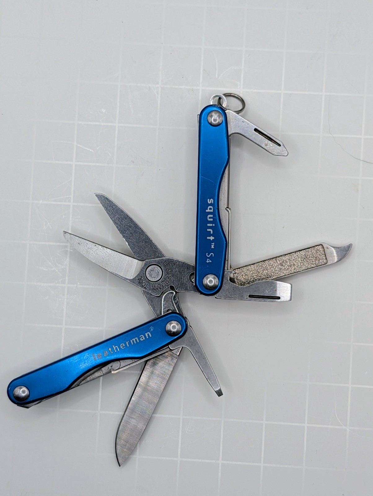 Vintage Leatherman Squirt S4 Multi-Tool, Key Ring, Retired, Blue Anodized