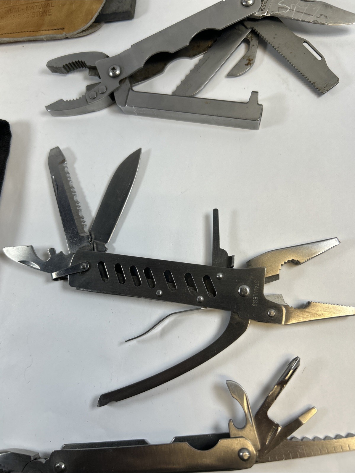 Used Lot of 3 Multi-Tool Pliers 1 MultiMaster and 2 General, Plus Sharpen Stone