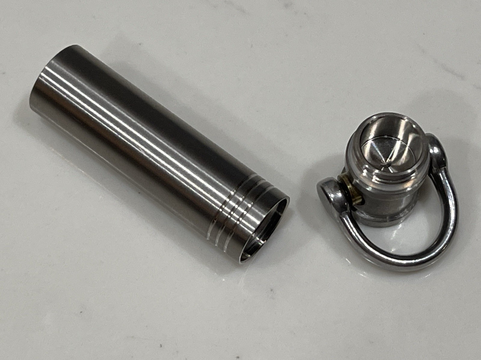 EDC Titanium Keyring Pill Fob Container w/Stainless Steel Keyring, 2-3/8”