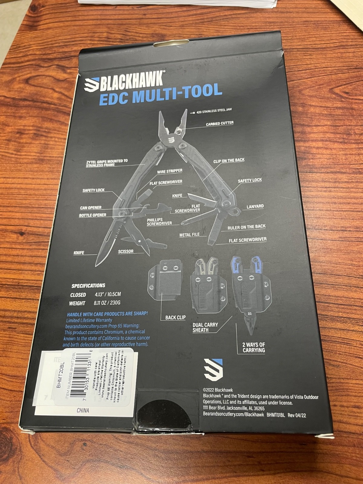 Blackhawk EDC Multi-Tool Black Stainless Steel Blue Zytel Handles – BHMT20BL