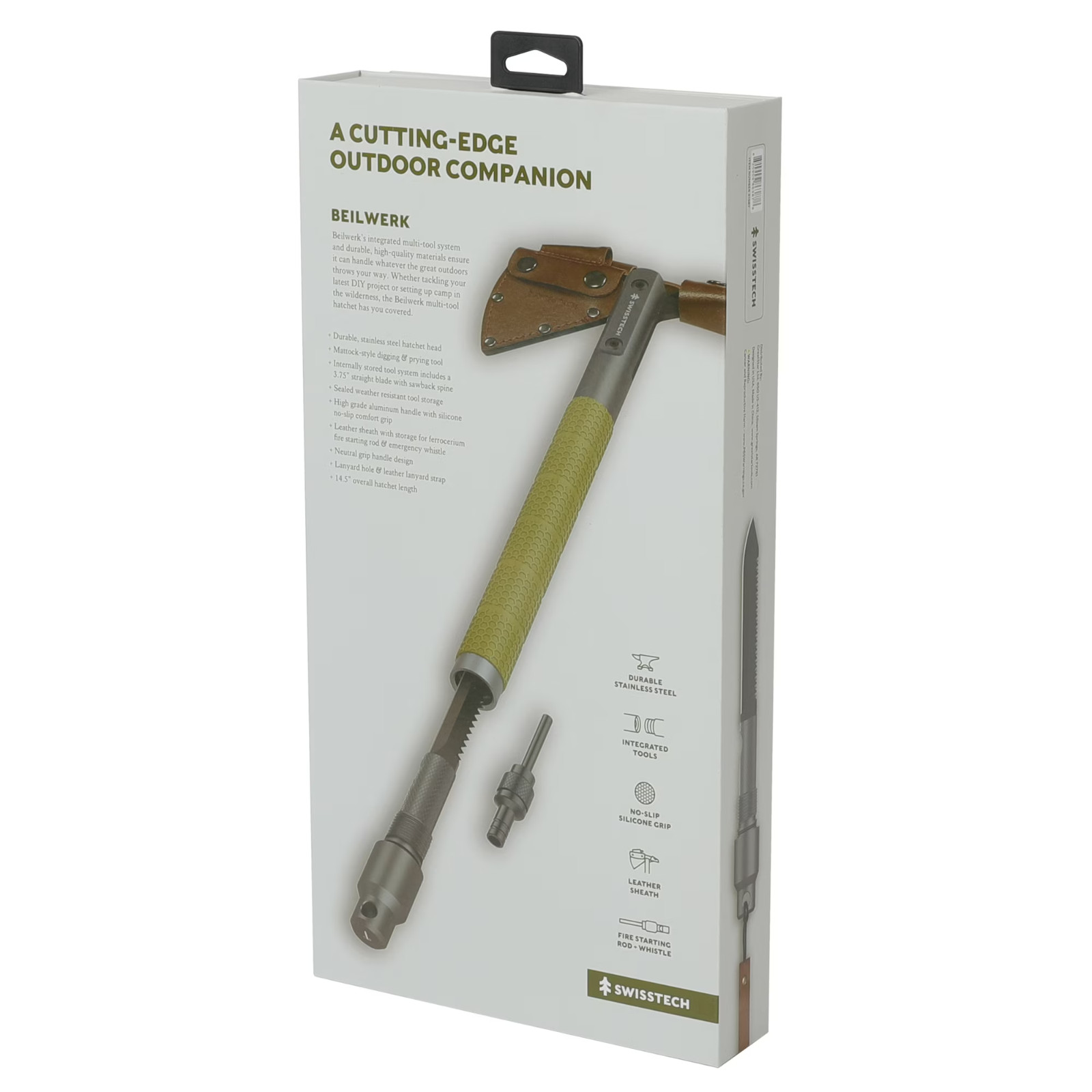 Swiss Tech Multi-Tool Hatchet with Pocket Knife, No-Slip Silicone Grip, Green